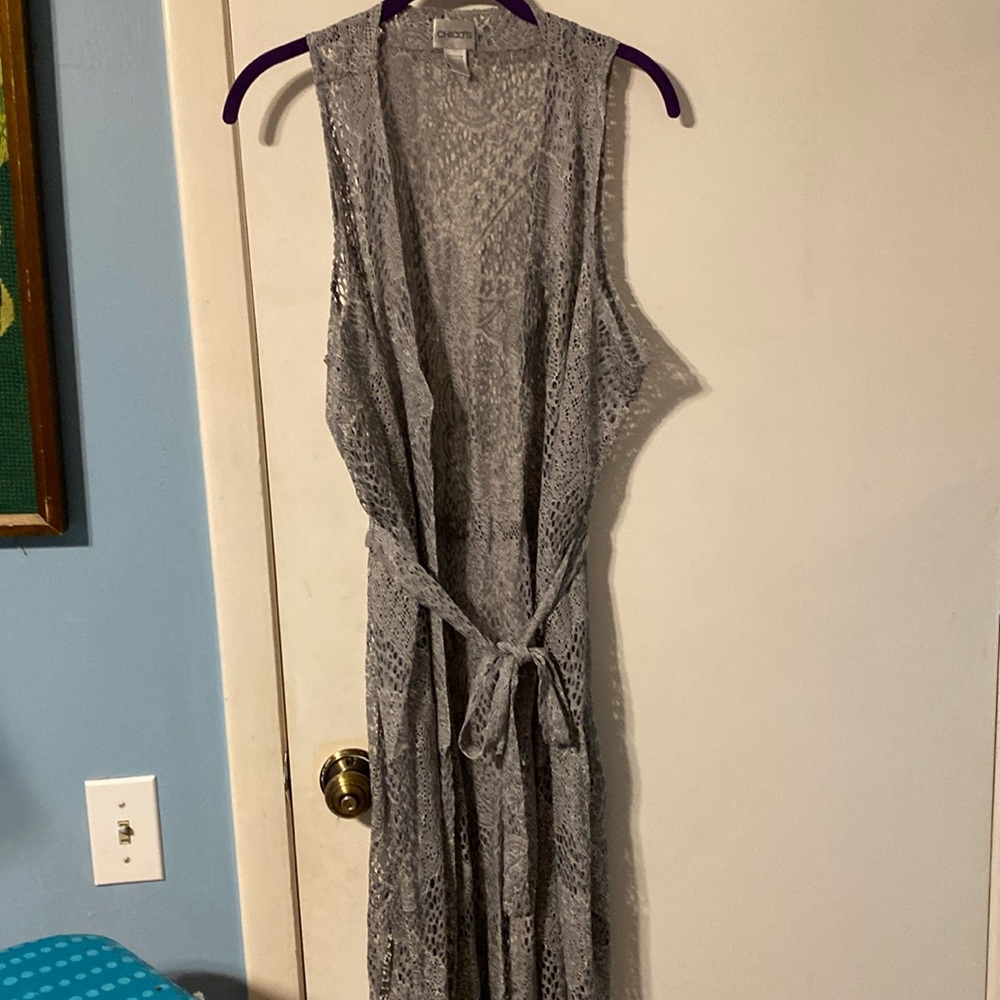 Grey lace knee length belted tunic